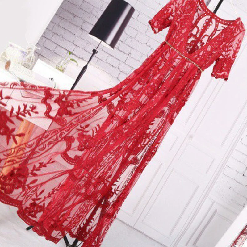 Без подкладки летние женские Ретро элегантные длинные кружевные вечерние платья