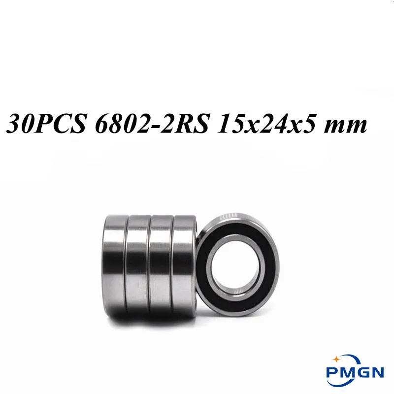 

30PCS ABEC-5 6802-2RS High quality 6802RS 6802 2RS RS 15x24x5 mm Thin Wall Rubber seal Deep Groove Ball Bearing