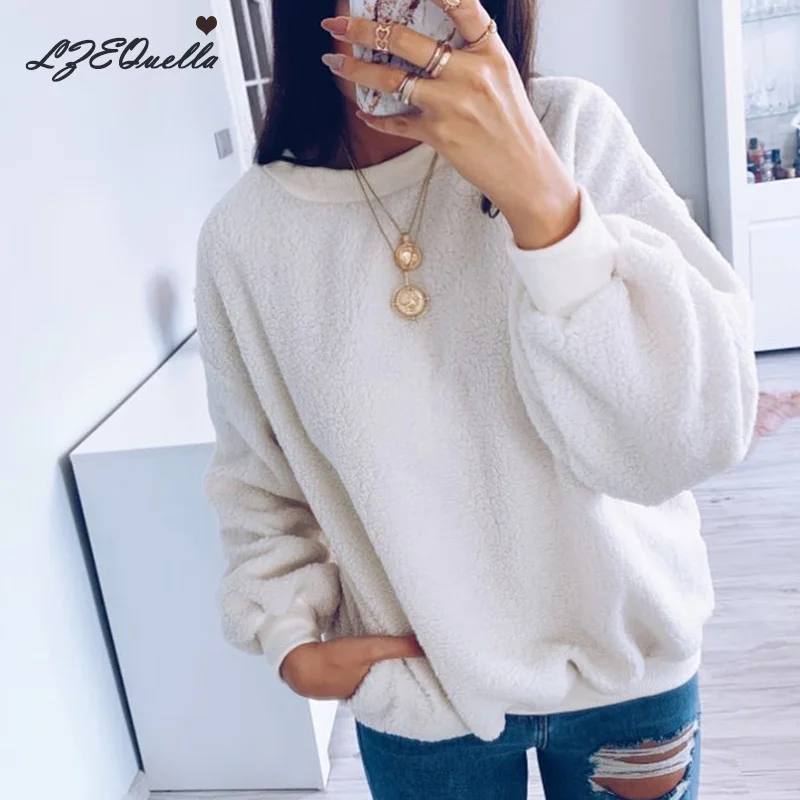 Женская флисовая блузка lzedella однотонный пуловер с принтом толстая свободная