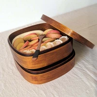 japanese wooden lunch box picnic bento box student lunchbox double layer with spoon fork tableware set sushi food container