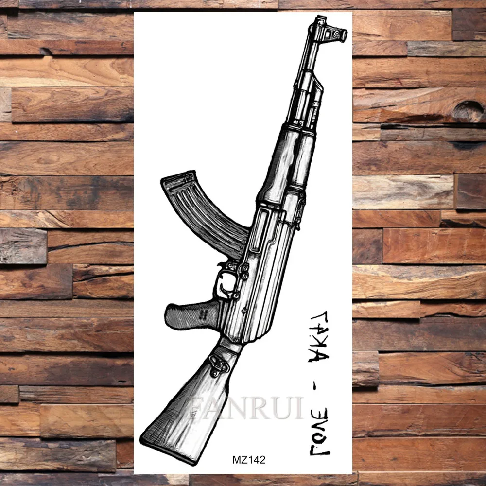 AMZ142 Черное оружие AK47 тату наклейки для женщин на руку для любителей искусства крутой временный татуировки поле боя PUBG M416 фальшивые татуировки для мужчин - Цвет: AMZ142