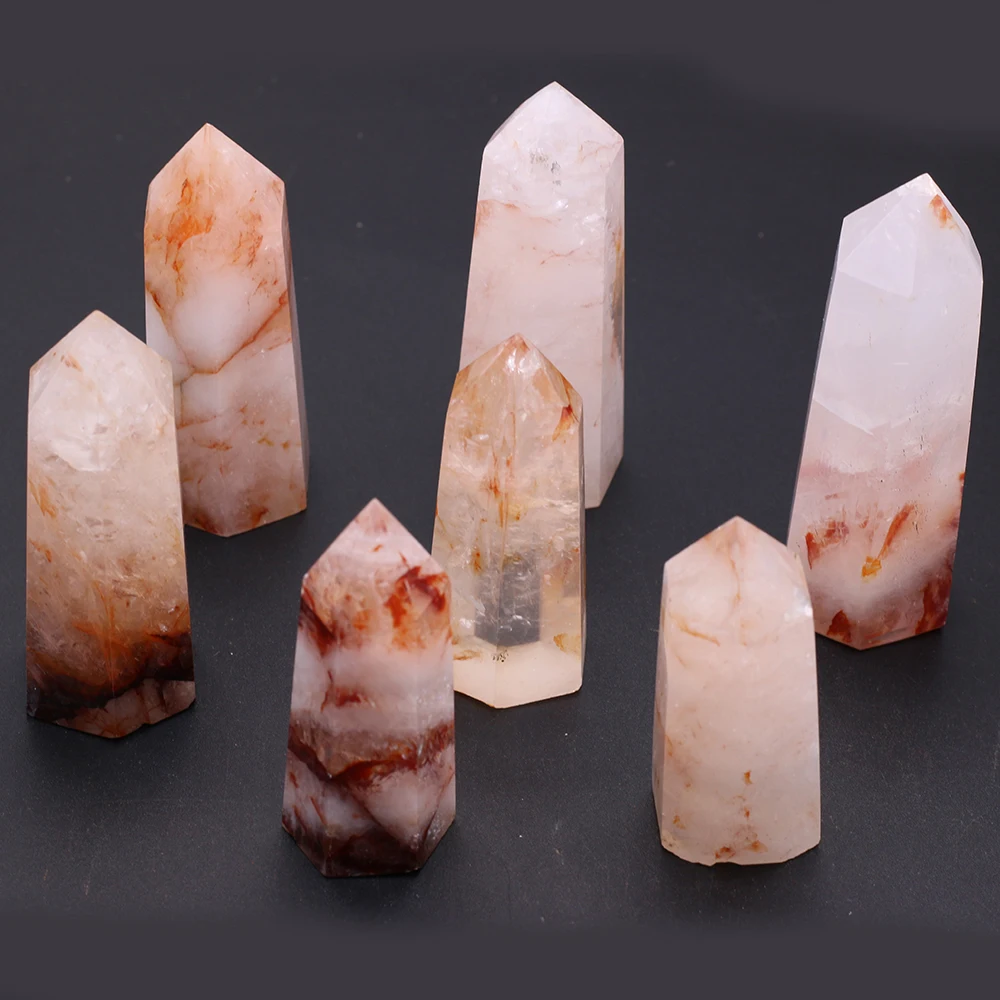 

Natural CrystalStone Red Gum Flower Crystal Tower Hexagonal Prism Ornament Aura Healing Energy Stone DIY Jewelry Decor Gift 2PCS