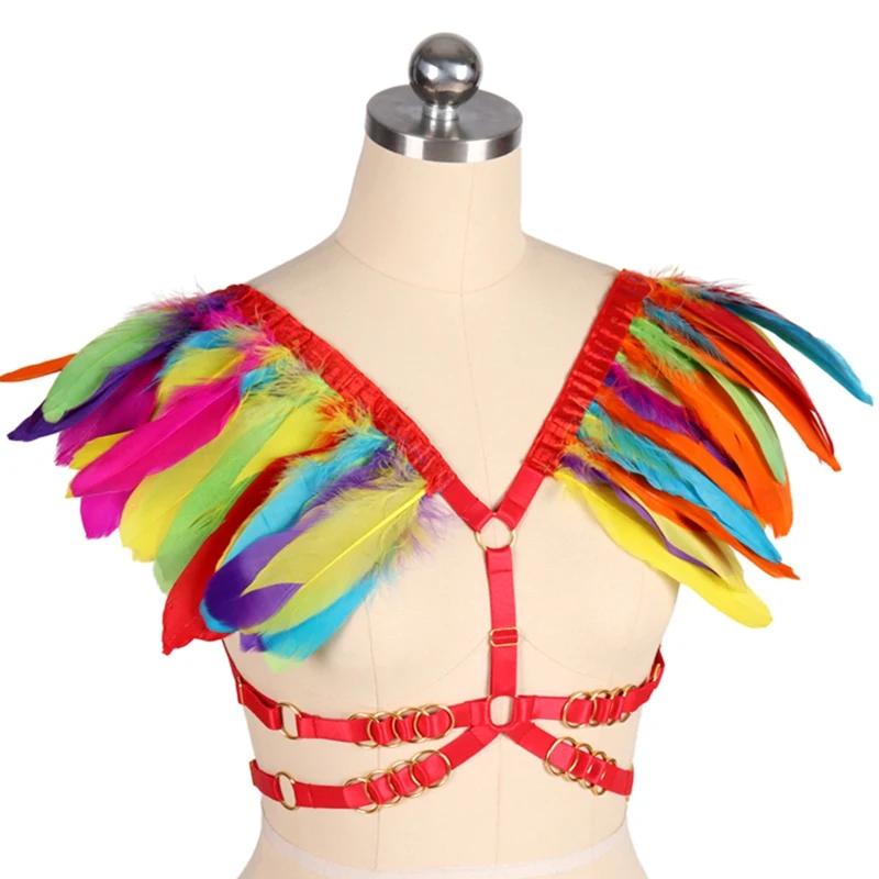 Для женщин перьевые эполеты жгут клетка бюстгальтер нижнее белье Косплэй