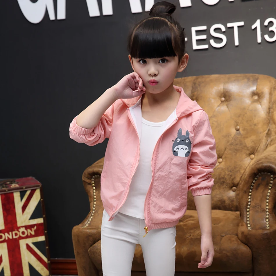 Girls Windbreaker Clothes Hooded Cartoon Print Spring Autumn Children Casual Outwear Clothing Jackets For 2-7 Years Kids | Детская