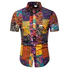Цветная винтажная Мужская рубашка с Африканским этническим принтом, мужская рубашка, новинка 2022, мужские классические рубашки, гавайская рубашка с коротким рукавом для мужчин