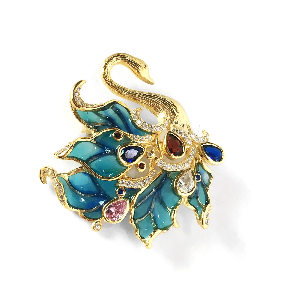La MaxZa Peafowls броши женские пресноводные Броши циркониевые ювелирные изделия элегантные кленовые нагрудные булавки высокого качества XZ0006 - Окраска металла: Peafowls