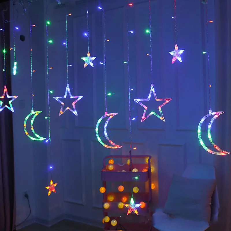 

Christmas Lights EU 220V Moon Star Lamp LED String Lights Decoration for Home Indoor Wedding Led Curtain Lights Holiday Decor