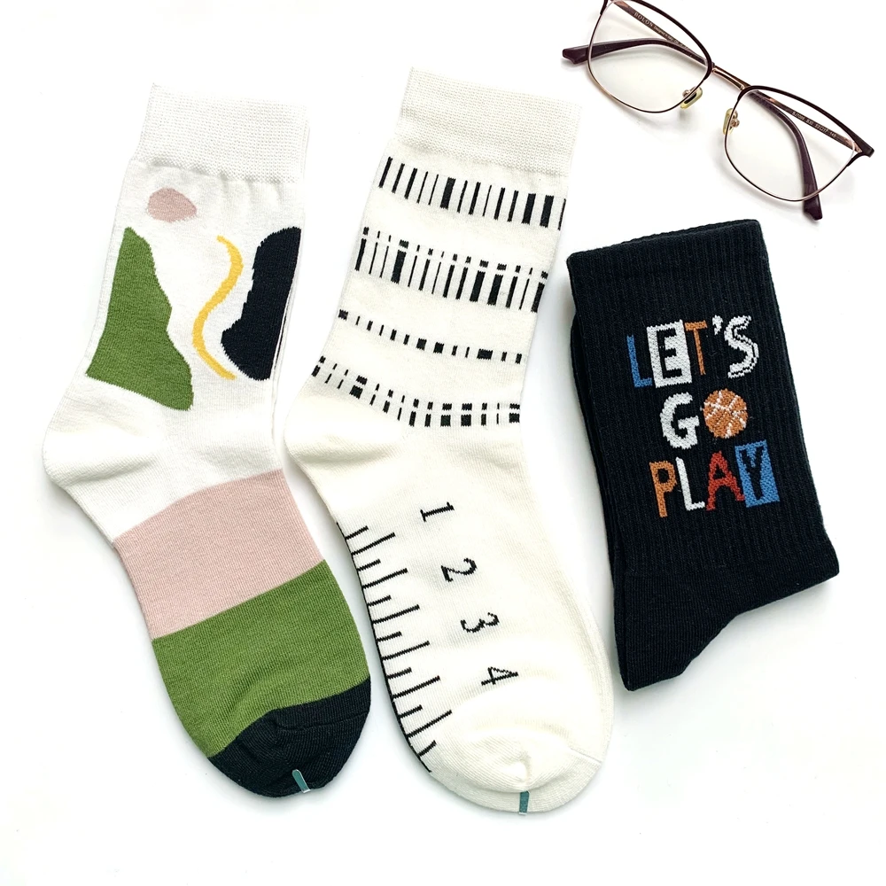 

Женские хлопковые носки, теплые носки на осень и зиму, японская мода, мягкие повседневные носки в полоску с рисунком, корейская уличная мода,...