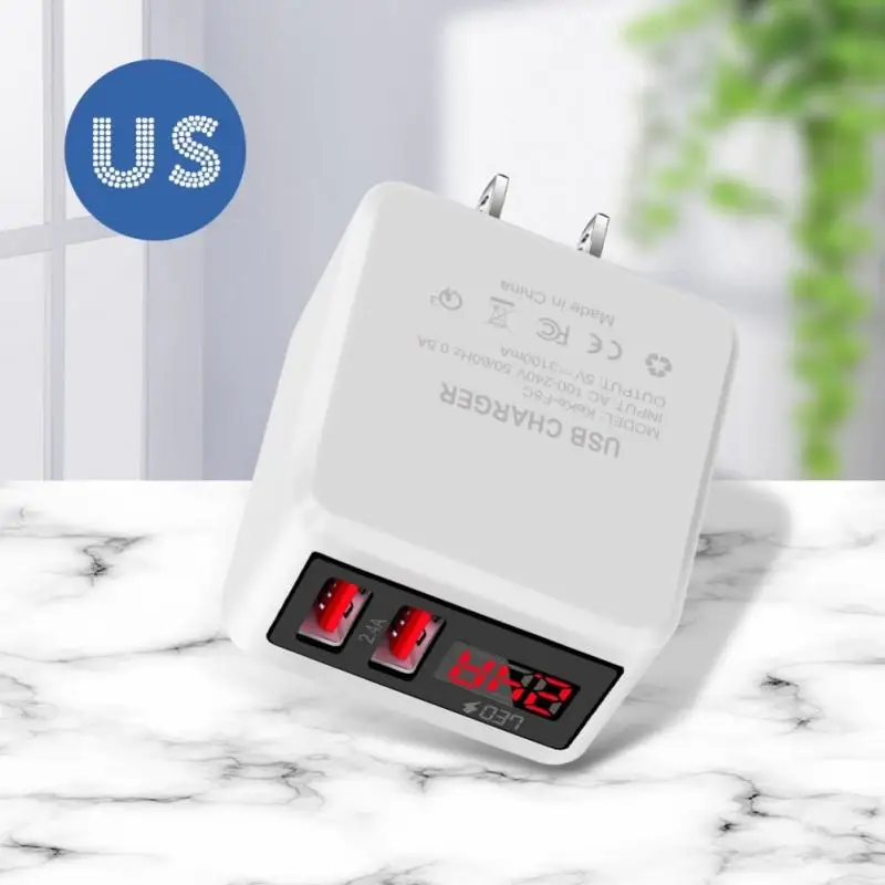 Зарядное устройство US EU UK с цифровым дисплеем а двойной USB-адаптер для