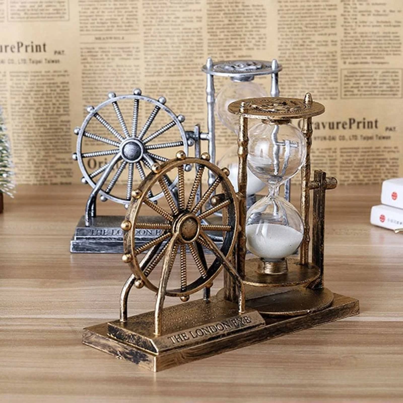 Vintage Rotating Wheel Hourglass Ornament Crystal Ball Crafts Gift for Home Bedroom Office Desktop Decoration Creative Student
