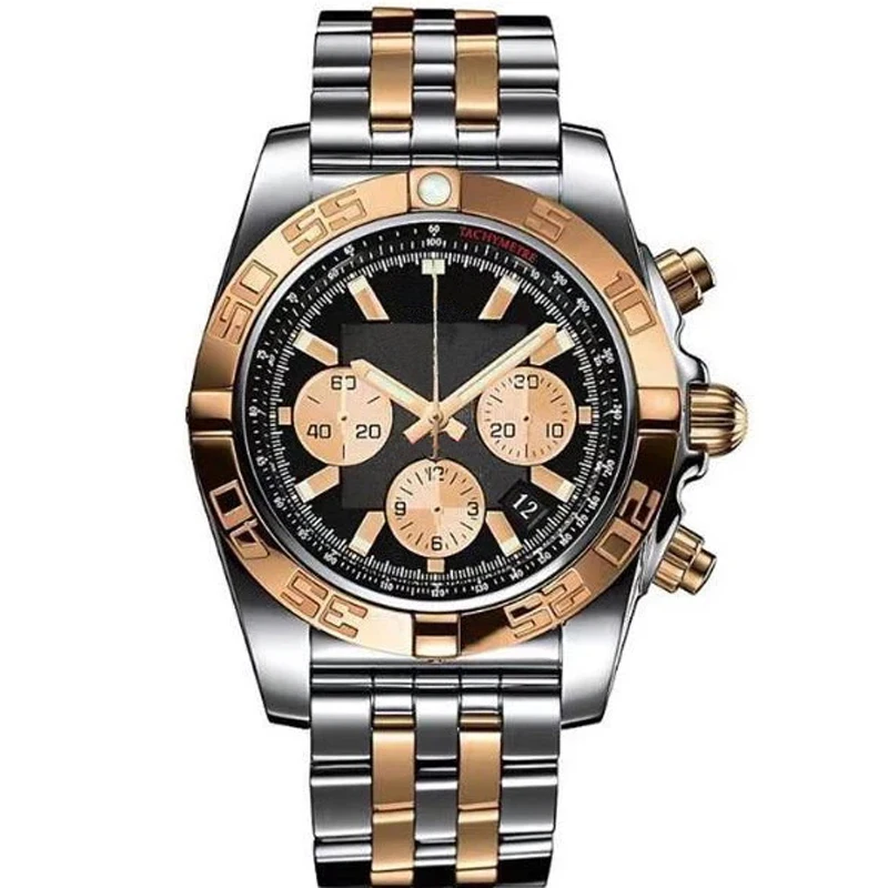 

Часы наручные мужские кварцевые с хронографом, классические, с вращающимся корпусом из нержавеющей стали, s-образные золотистые