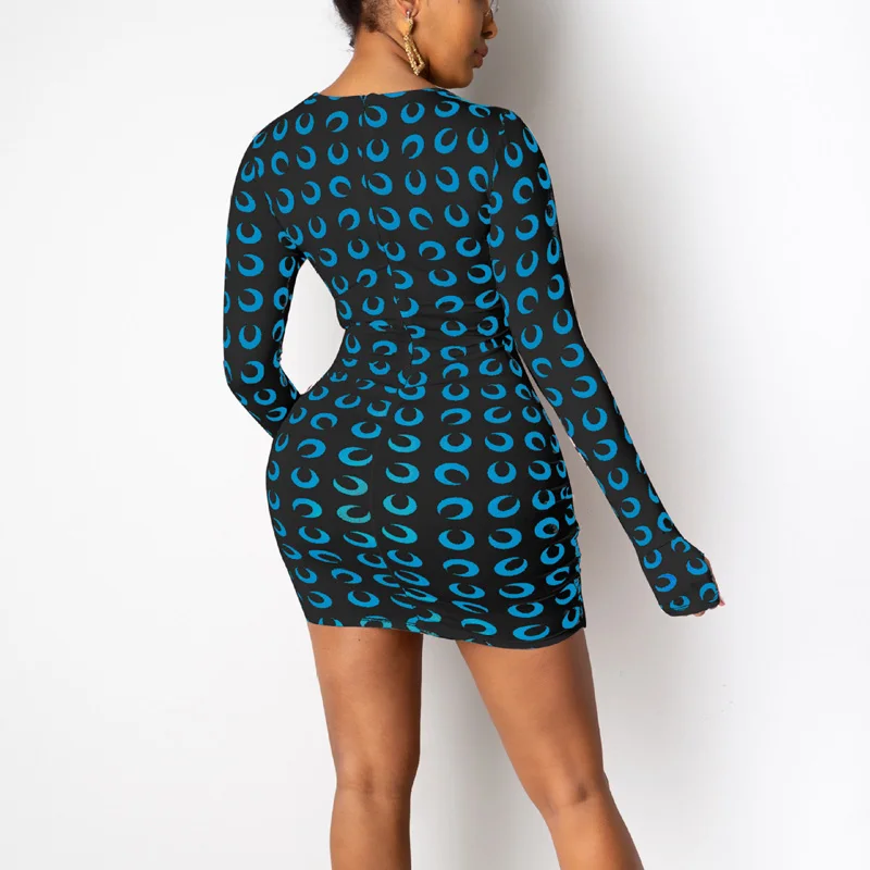 

Sexy Women Long Sleeve Bodycon Ruched Pleated Mini Dress Night Club Party Dress