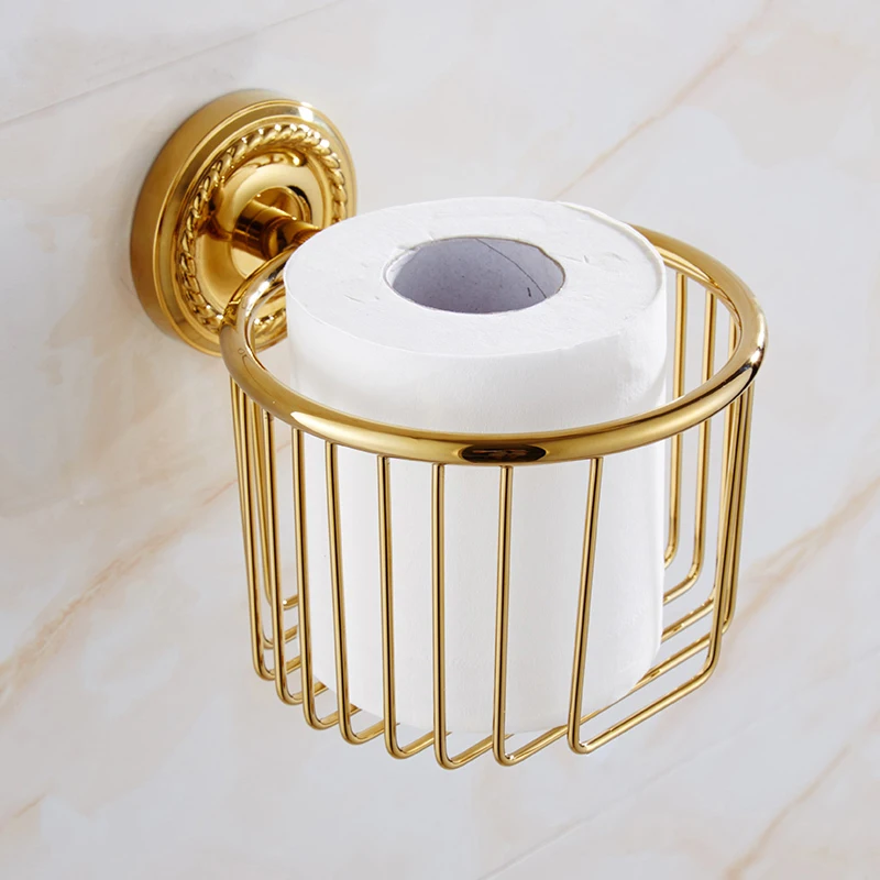Basket Tissue Holder Золотой Латунный набор для ванной, аксессуары для ванной комнаты, полка для ванной, мыльница, держатель для туалетной бумаги, диспенсер для мыла, крючок для халата Kxz009 - Цвет: Basket Tissue Holder