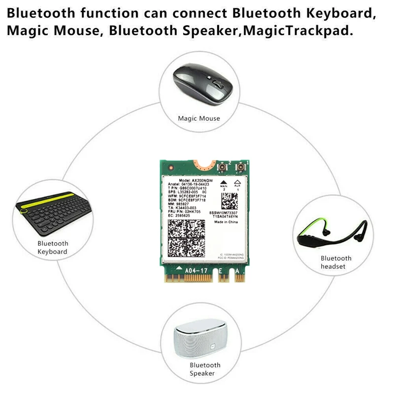 

WiFi Adapter AX200NGW WiFi 6 M.2 NGFF 3000Mbps Bluetooth 5.1 2.4G 5G Dual Band 802.11Ax Network Card with 2X6DB Antenna