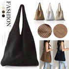 2021 летняя пляжная сумка, винтажные плетеные сумки с отверстиями, женские плетеные сумки на плечо, вместительная сумка-тоут для продуктов, сетчатая большая сумка