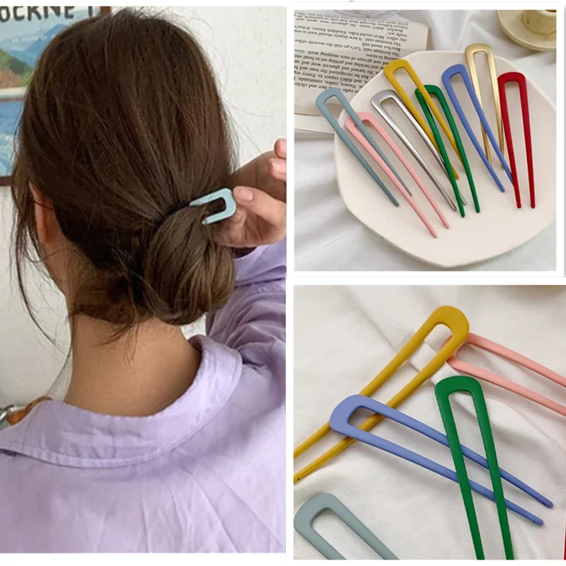 

U Shaped Hair Pin Stick French Style U Shape Hair Clips Tortoise Shell U Sticks Pins for Women Girls Hairstyle Accessories