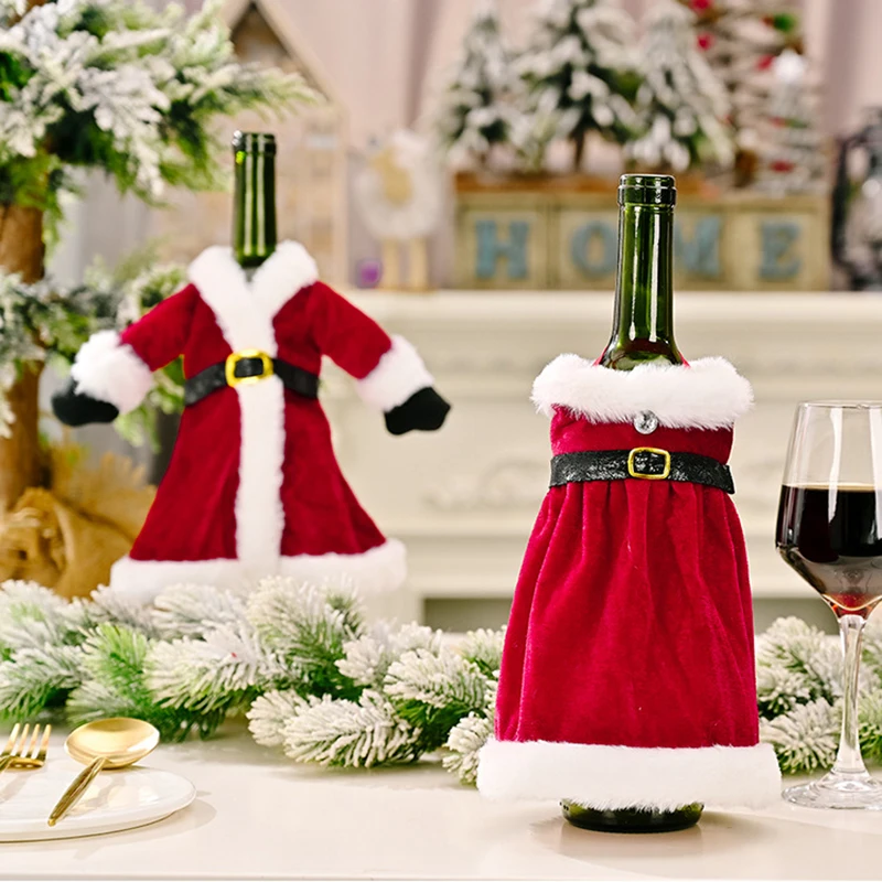 

Рождественские Чехлы для винных бутылок с поясом, дизайнерские Плюшевые аксессуары для рождественских праздников и вечеринок DSS899