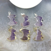 moon shape amethyst druzy slice pendantsnatural purple quartz healing crystal slab geode drusy necklace jewelry gift for women