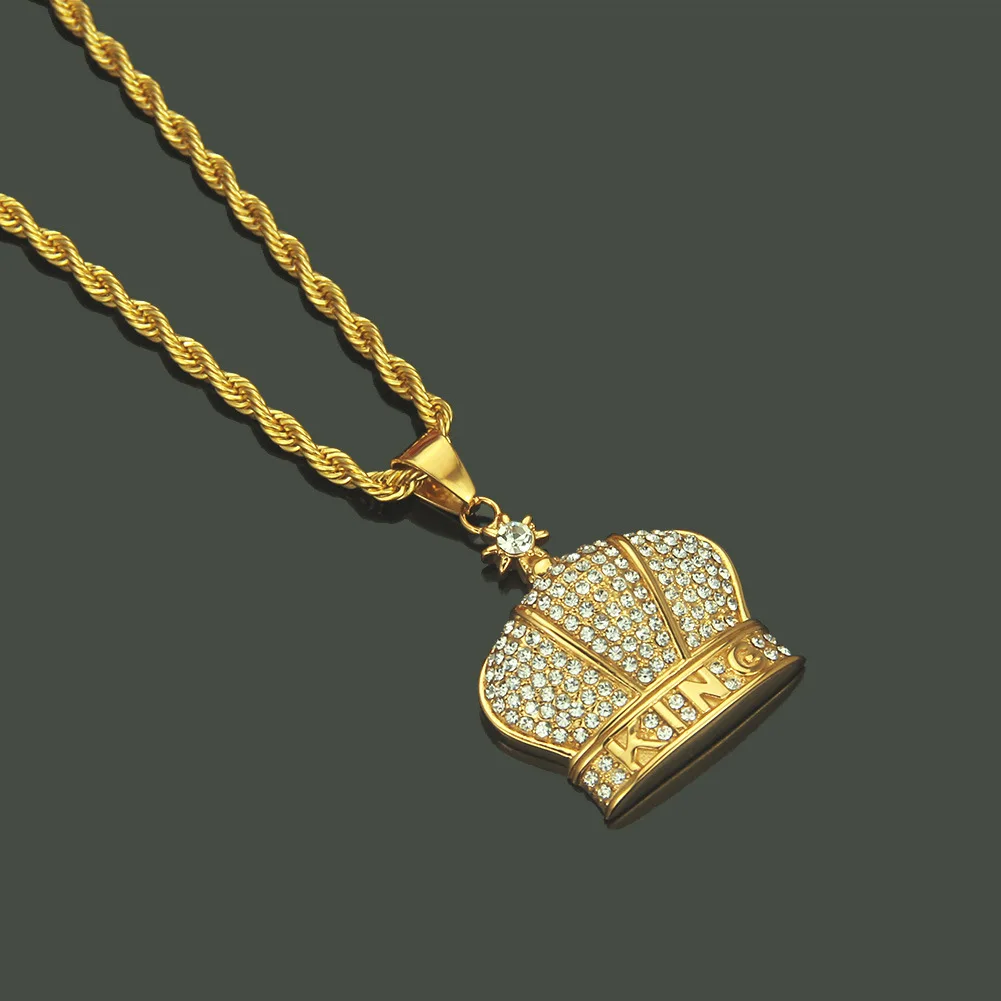 

Hip Hop Bling Iced Out Cubic Zircon Crown Copper Pendants & Necklaces Necklace For Men Jewelry With Tennis Chain