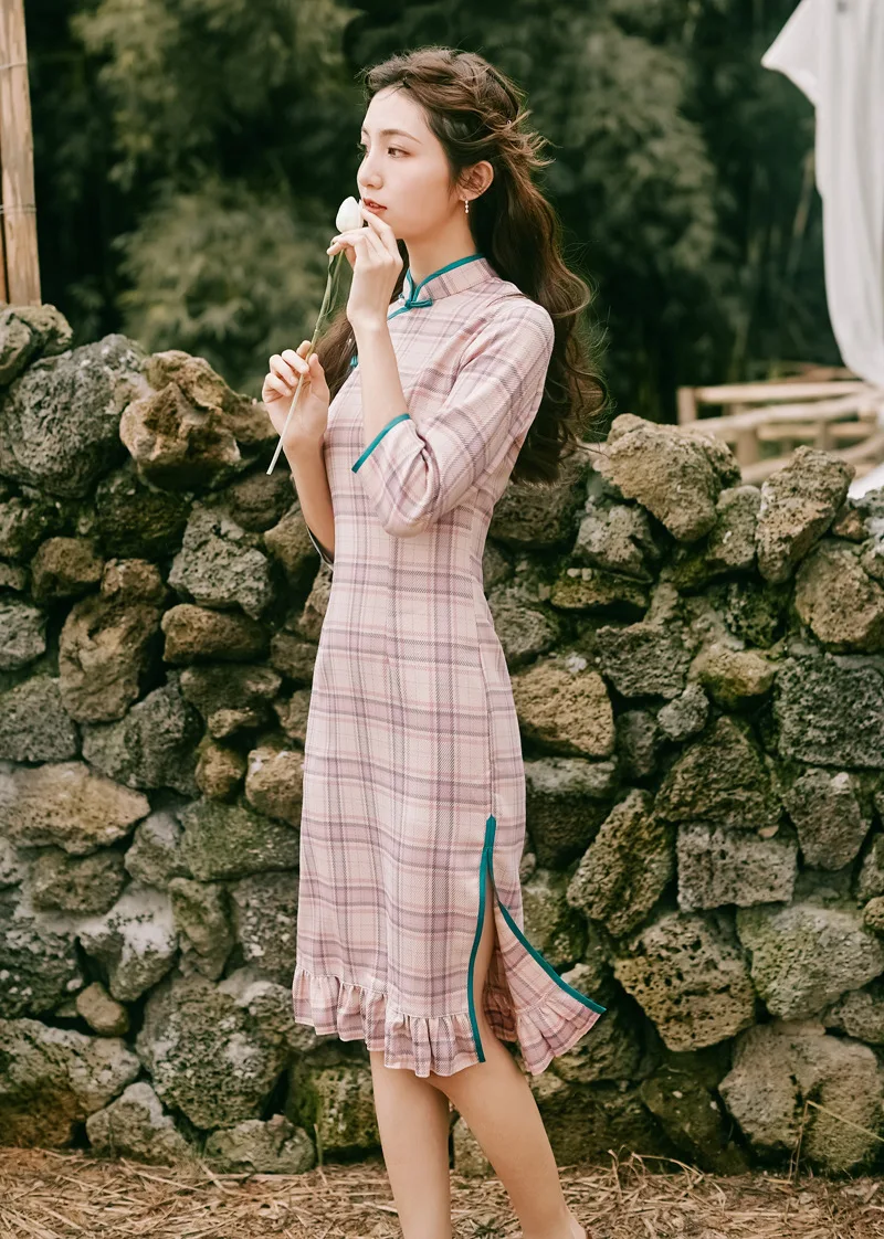 Китайское традиционное платье с длинным рукавом китайское Новогоднее Cheongsam Qi Pao