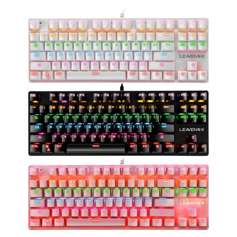 

Mechanical Gaming Keyboard & Mouse Set, 87 Keys, Seven Colors RGB USB