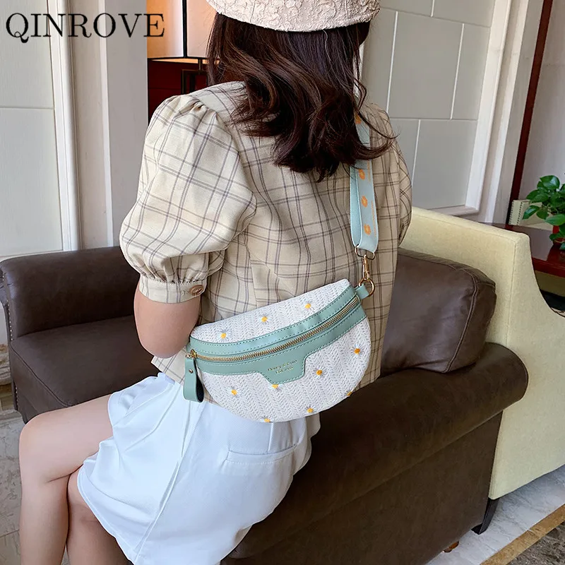 

Casual Women Straw Bag Woven Bag PU Leather Waist Bag Pack Lace Cross-body Bag Bohemia Funny Pack Ladies Canvas Strap Belt Khaki