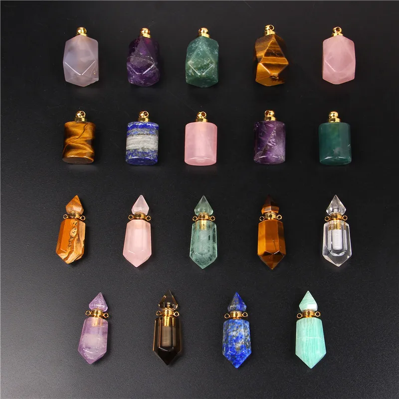 

1PC Natural Stone Amethysts Essential Oil Diffuser Charms Multiple Styles Perfume Bottle Pendant for Making DIY Jewerly Necklace