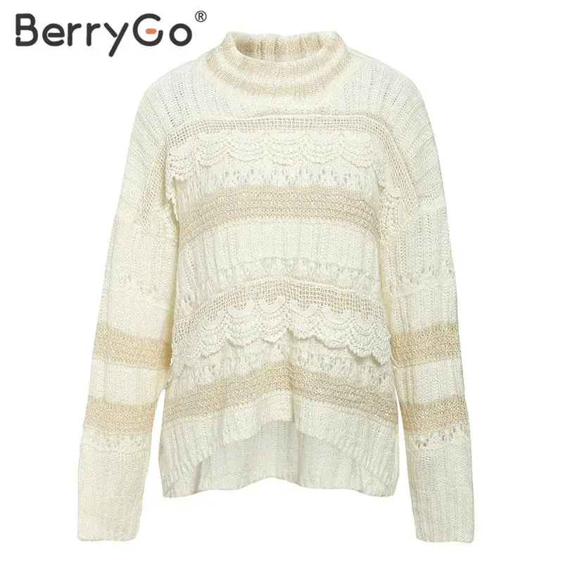 BerryGo Lace embroidery pullover sweater women Autumn winter korean female sweaters Casual streetwear ladies jumper pull |