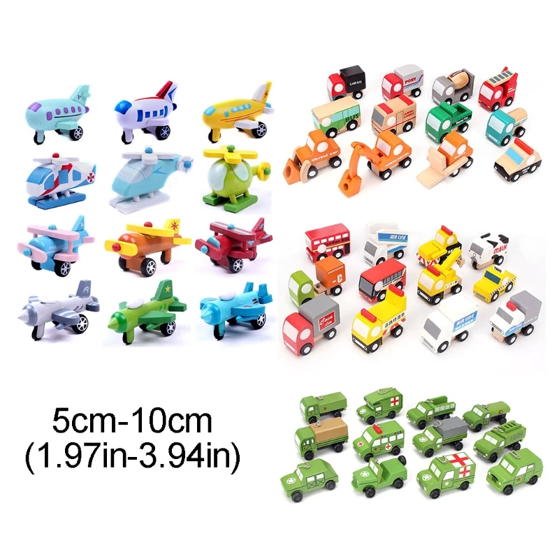 

12pcs/set Wooden Mini Aircraft/Engineering Vehicles/Cars/Military Vehicles Transport Model Toy Children Birthday Gift