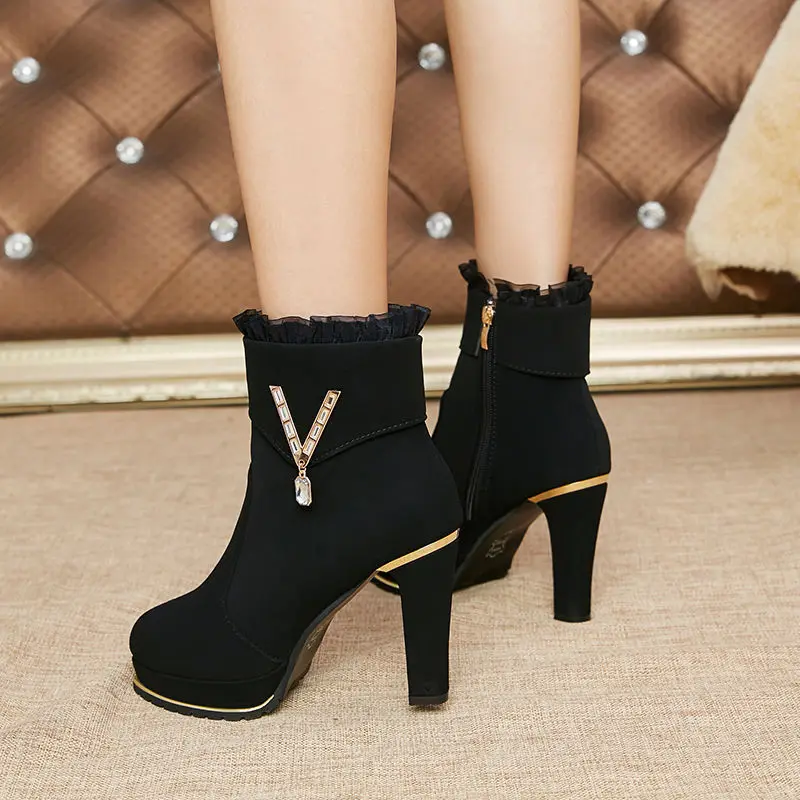 19 зимние женские сапоги пикантные изящные туфли-лодочки с закрытым Стразы модные