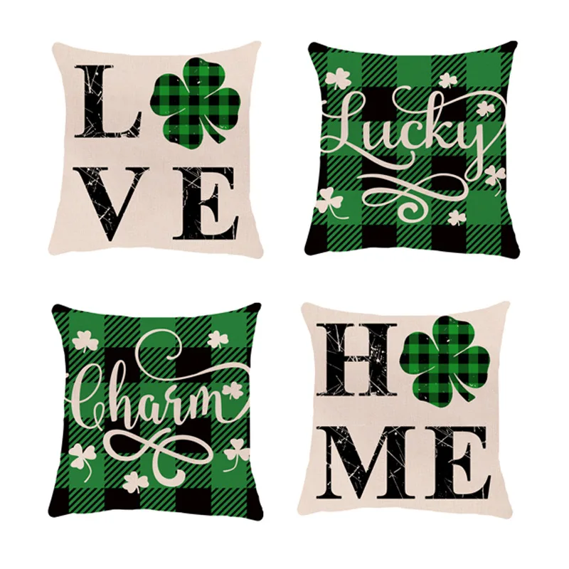 

Irish St. Patricks Day Cushion Cover Shamrock Clover Printed Pillow Cover 45x45cm Happy Saint Patricks Day Decor For Home