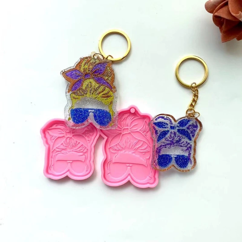 

T8DE Sunglasses Girl Keychain Resin Casting Silicone Mold Woman Keychain Combination Decorative Pendant Mold