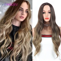 brown ombre wigs long wave synthetic hair wigs for black women 26inch long body wave wig heat resistant daily party wig