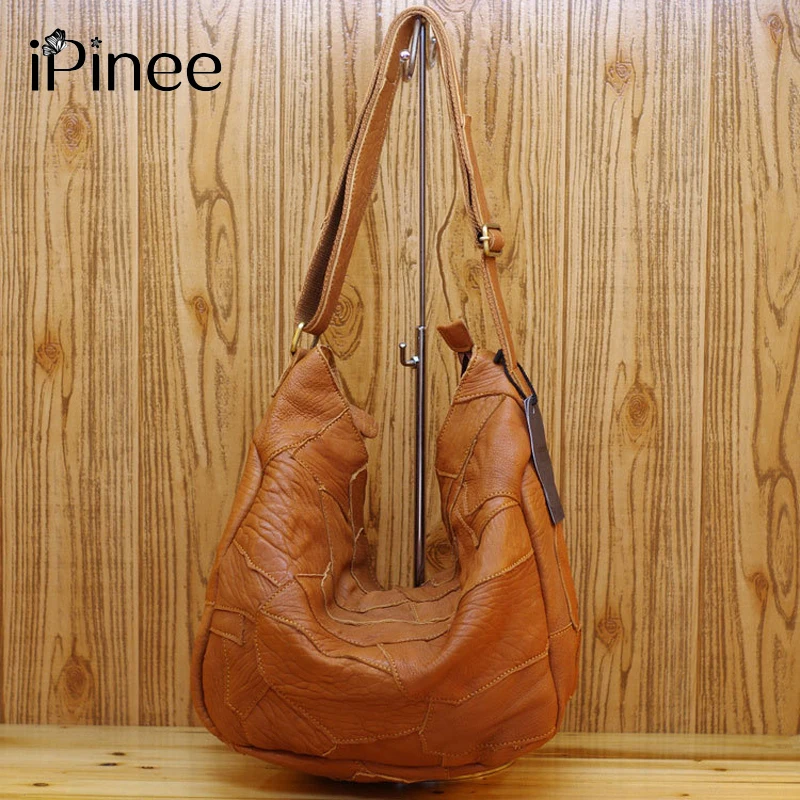 iPinee Irregular Patchwork Design Women Handbags Soft Genuine Leather Bags National Wind Sheepskin Bag For Ladies