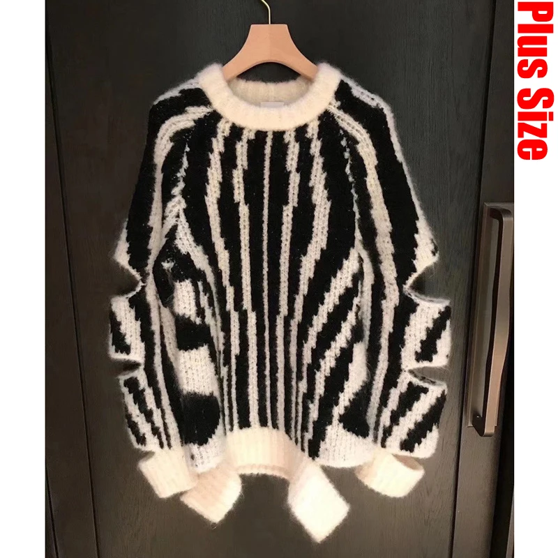 

Новинка 2022, Зимний Свитер оверсайз с круглым вырезом, уличная одежда в стиле хип-хоп, Свободный теплый пуловер в Корейском стиле, вязаный сви...