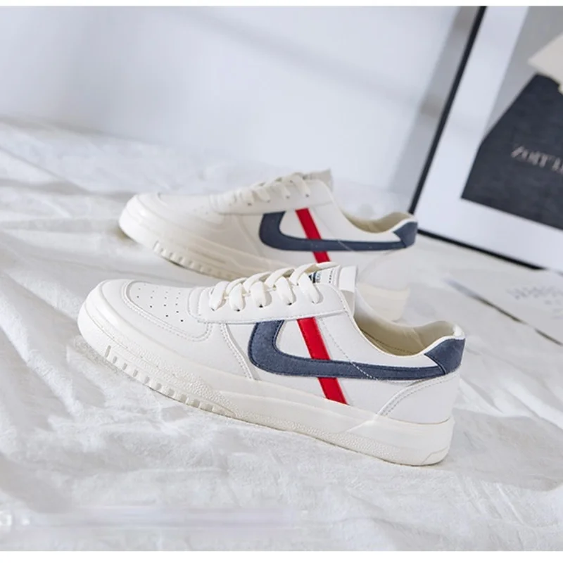 

Women White Striped Sewing Sneakers for Female Student PU Leather Chic Casual Sports Board Vulcanized Shoes Zapatillas Mujer
