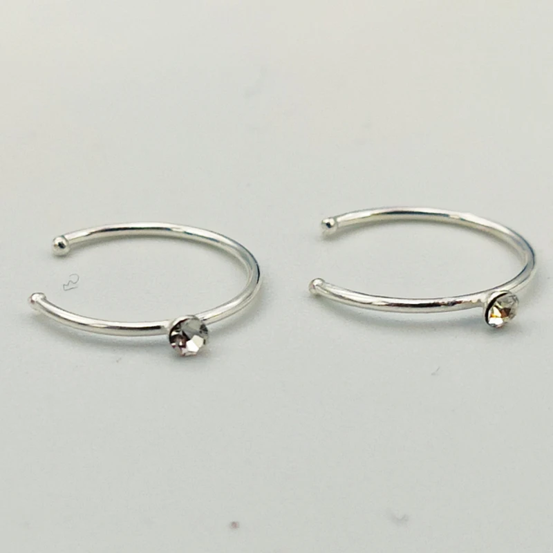 Кольцо в нос из серебра 925 пробы с кристаллом кольцо-гвоздик бриллиантом