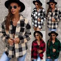 christmas red plaid fluff coats 2022 winter warm outwear women thermal buttons up fur jackets female pockets thicken overcoats