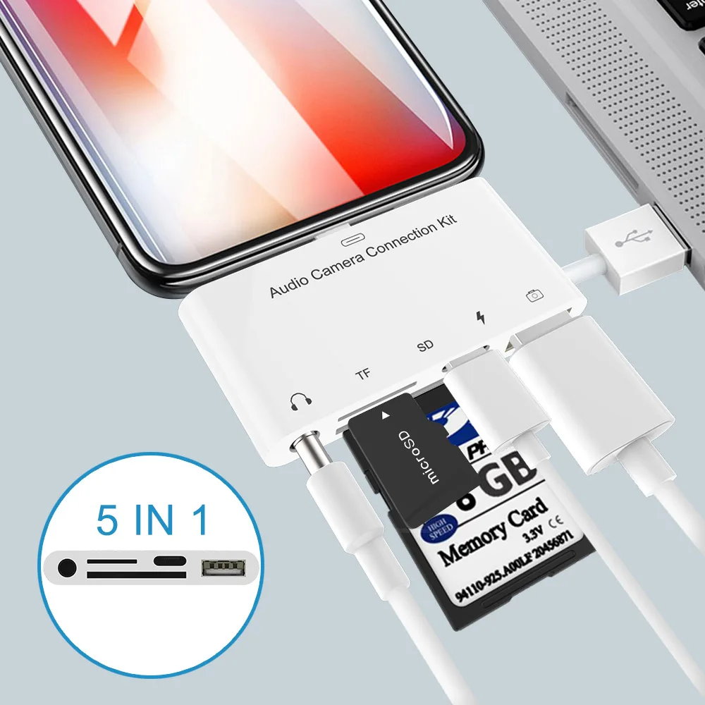 OTG адаптер 5 в 1 SD TF карта камера соединительные комплекты для Lightning к USB ридер
