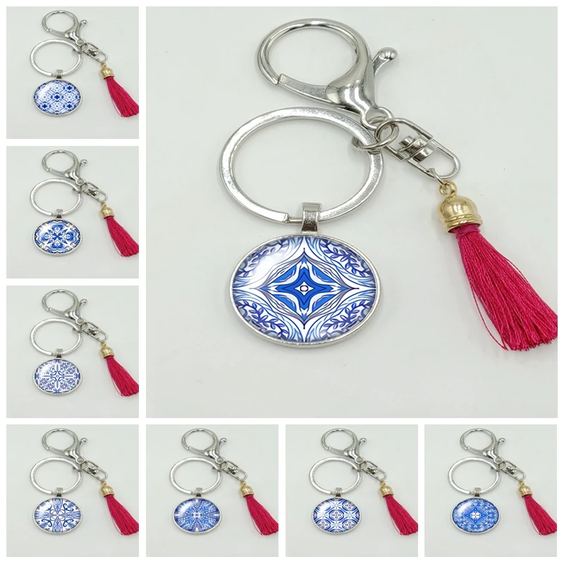 2019 новый ретро белый фарфоровый цветок серии стеклянный выпуклый Круглый Брелок