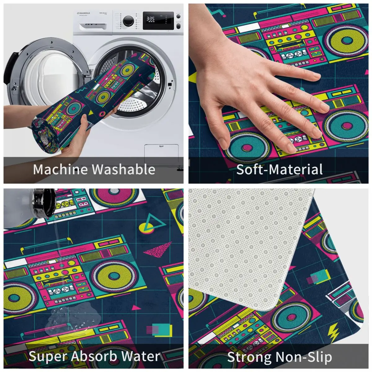 Нескользящий напольный коврик в стиле ретро популярный 80-х бокс-радио для