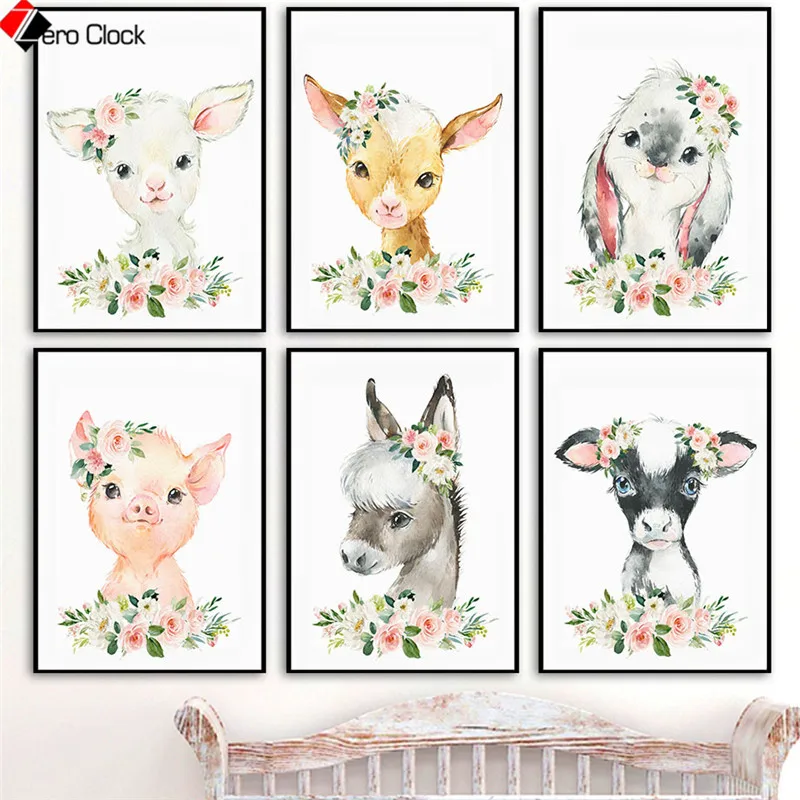 Настенный постер для детской комнаты с изображением цветов животных слона зебры