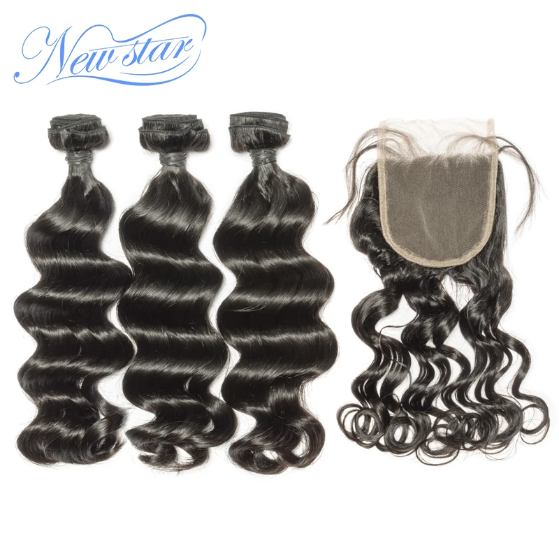 Бразильские натуральные волосы 3 пряди с 4x4 кружевной застежкой новые