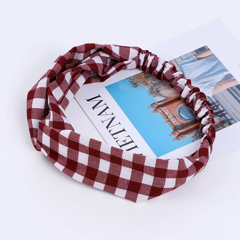 Fashion Plaid Cross Knot Headband Head Band Turban Elastic Hairband Twist Head Wrap Hair Accessories for Women Girls Headwear - Цвет: 9