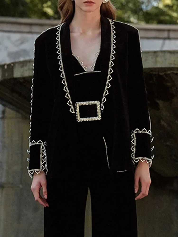 

Big name winter women's chain diamond tassels fashion top jacket jacket 2020New long sleeve velvet office women's suit jacket XL