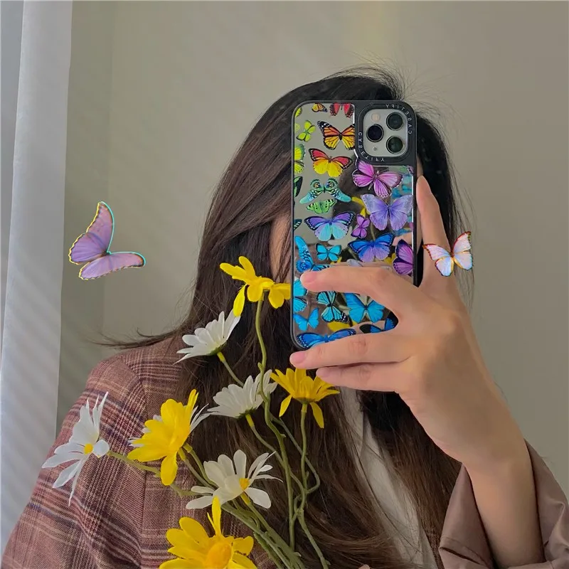 

Fashion Mirror Color Butterfly Girl Case For Iphone 11 12 Pro Max Mini 7 8 Plus Xr X Xs Max Se 2 Luxury Hard Phone Cover Fundas