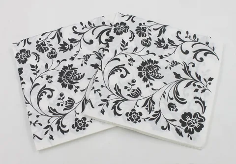 33 см 20 шт./лот бумажные салфетки с белыми цветами на черном фоне Декупаж Салфетки винтажные салфетки для вечерние носовой платок украшение