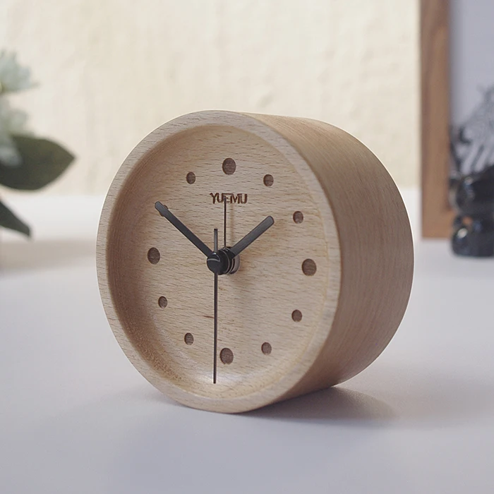 

Beech wood alarm clock mute creative bedside student Nordic minimalist mini personality bedroom Japanese style wooden desk table