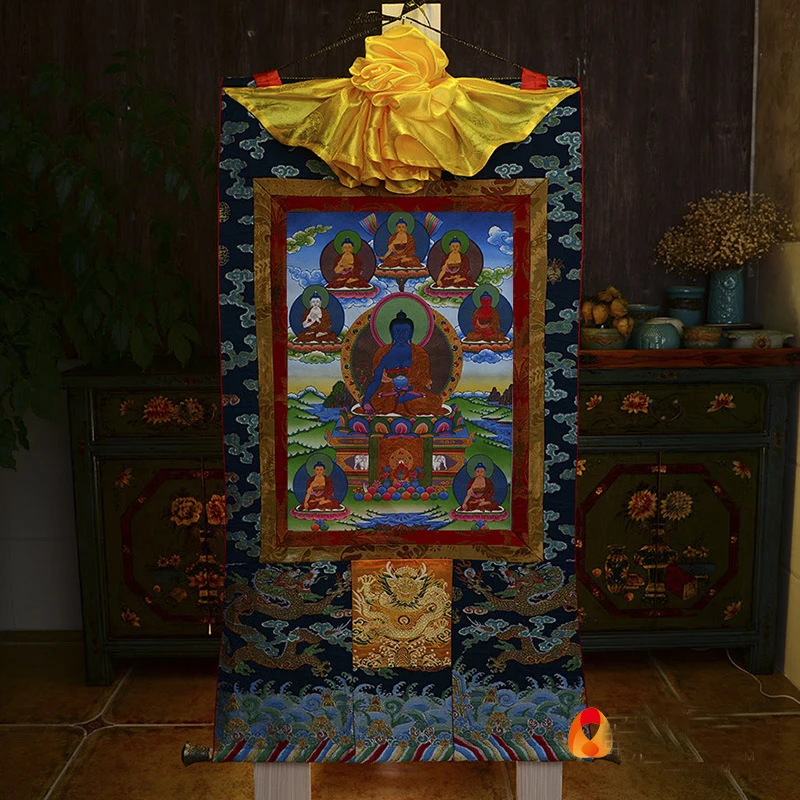 

High grade Buddhism Thangka HOME altar WALL Decor ART silk Pharmacist 8 Buddha Thang-ga painting Wholesale Buddhist supply large