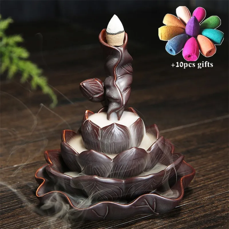 Керамическая деликатная ароматическая курильница Lotus Black Backflow держатель для